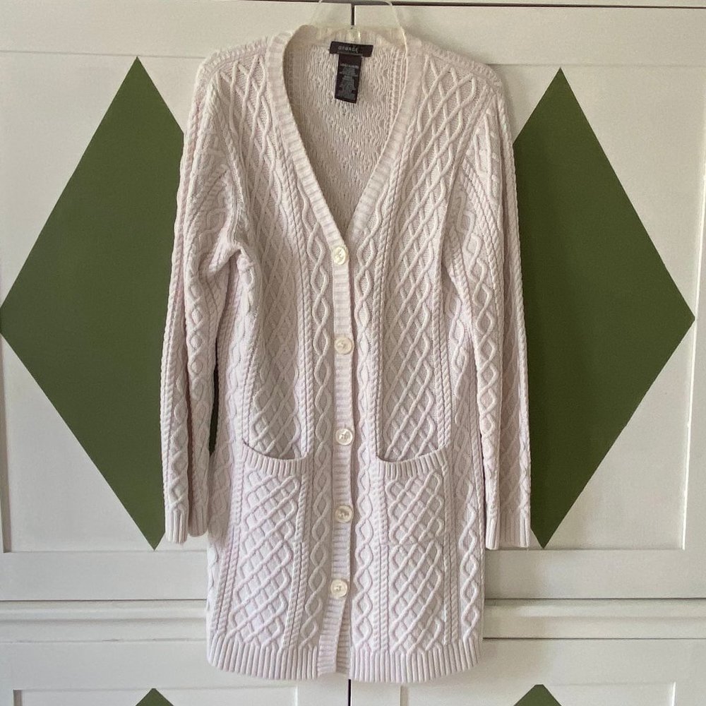 George White Button-Up Cable-knit Cardigan